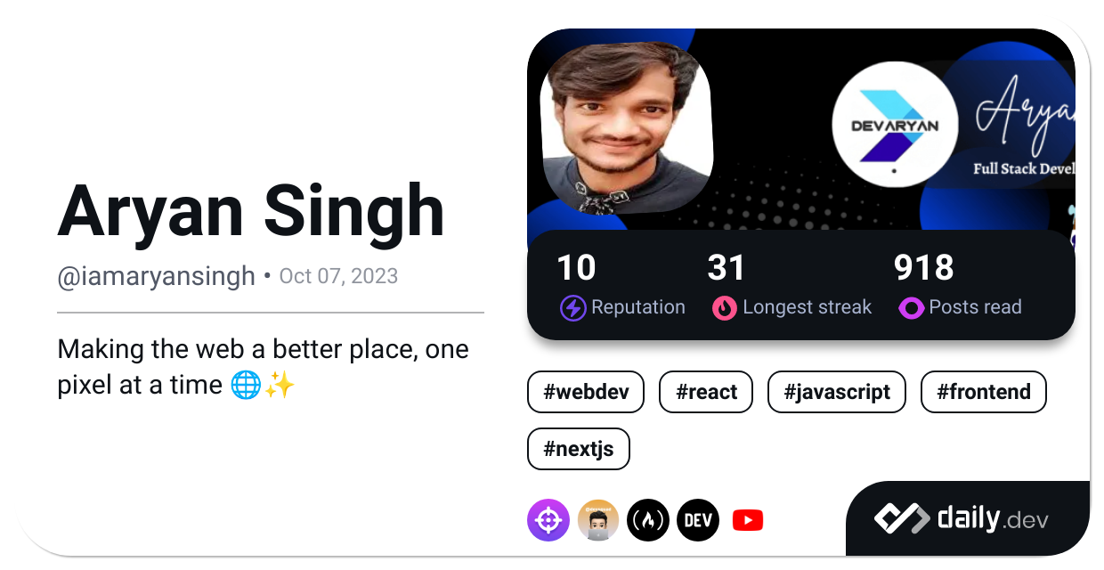 Aryan Singh's Dev Card