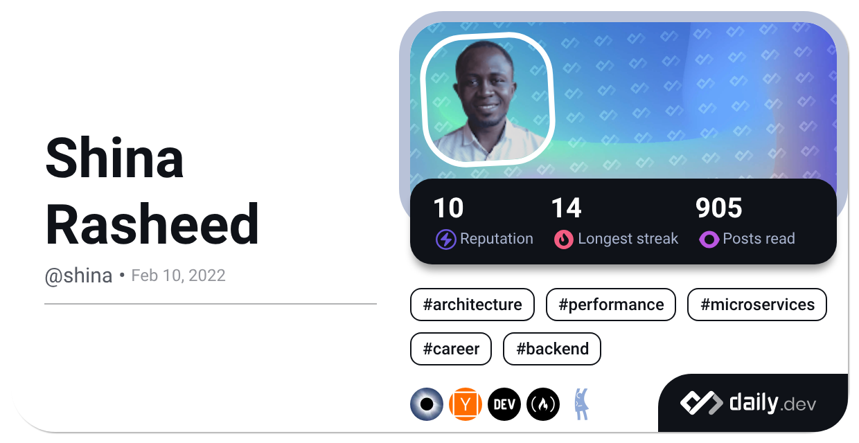 Shina Rasheed (@shina) | daily.dev