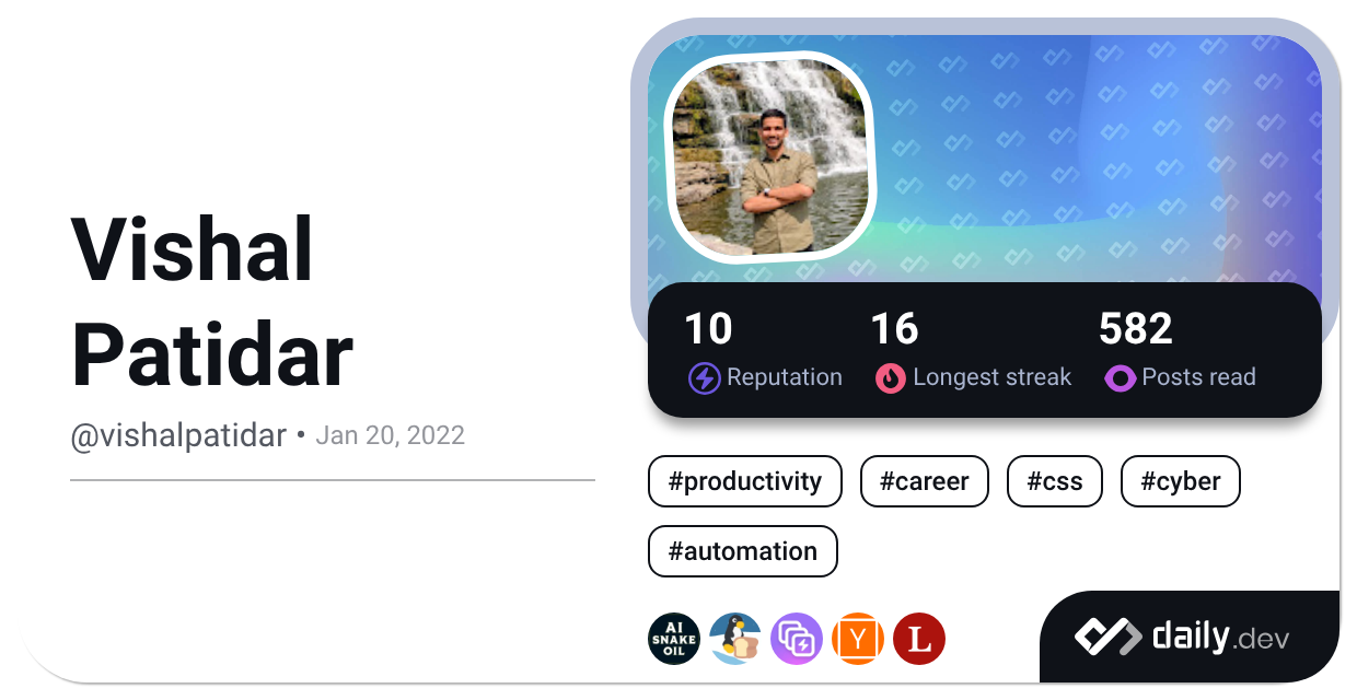 Vishal Patidar (@vishalpatidar) | daily.dev
