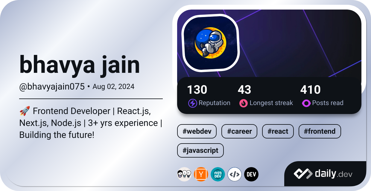 bhavya jain's Dev Card