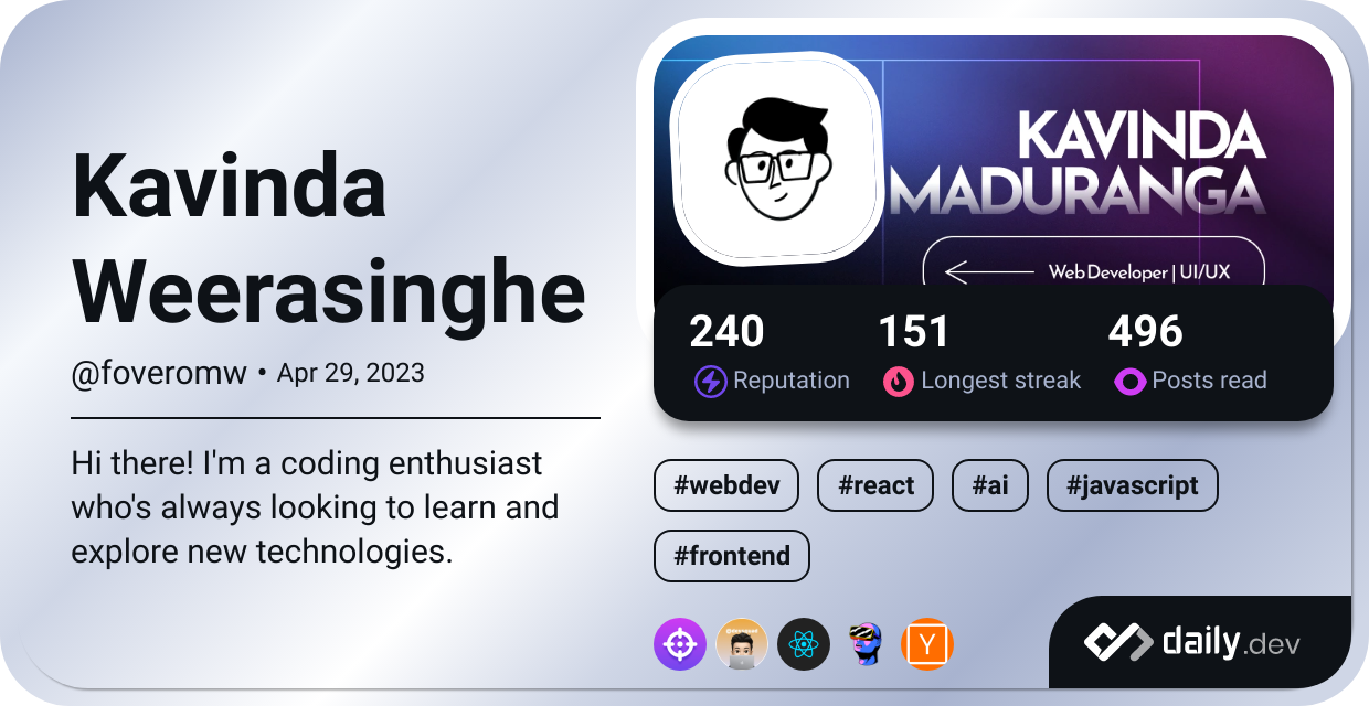 Kavinda Madhuranga's Dev Card