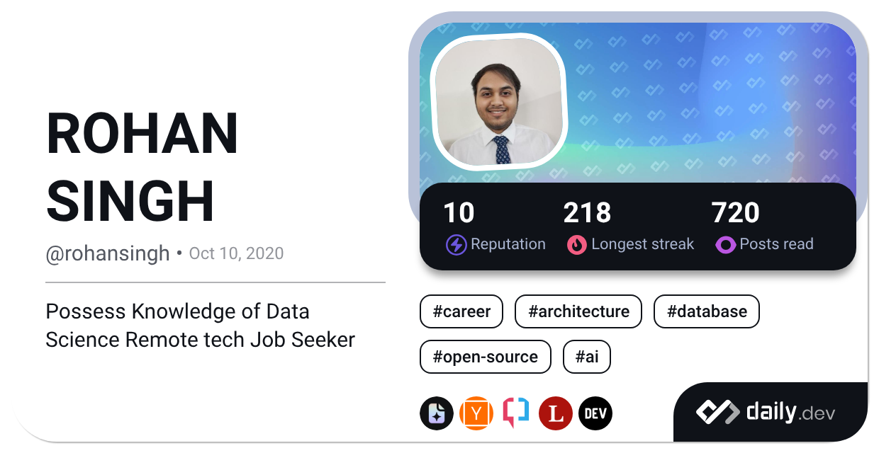 ROHAN SINGH (@rohansingh) | daily.dev