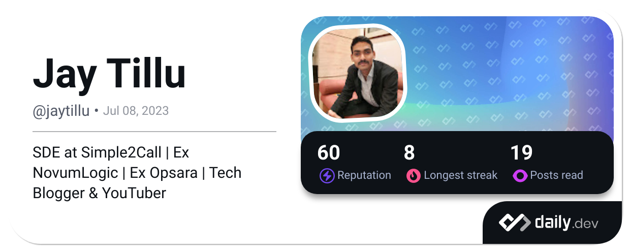 Jay Tillu (@jaytillu) | daily.dev
