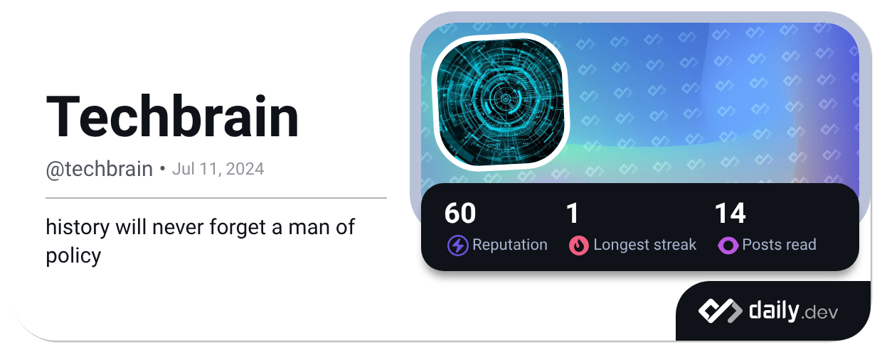 Techbrain Techbrain (@techbrain) | daily.dev