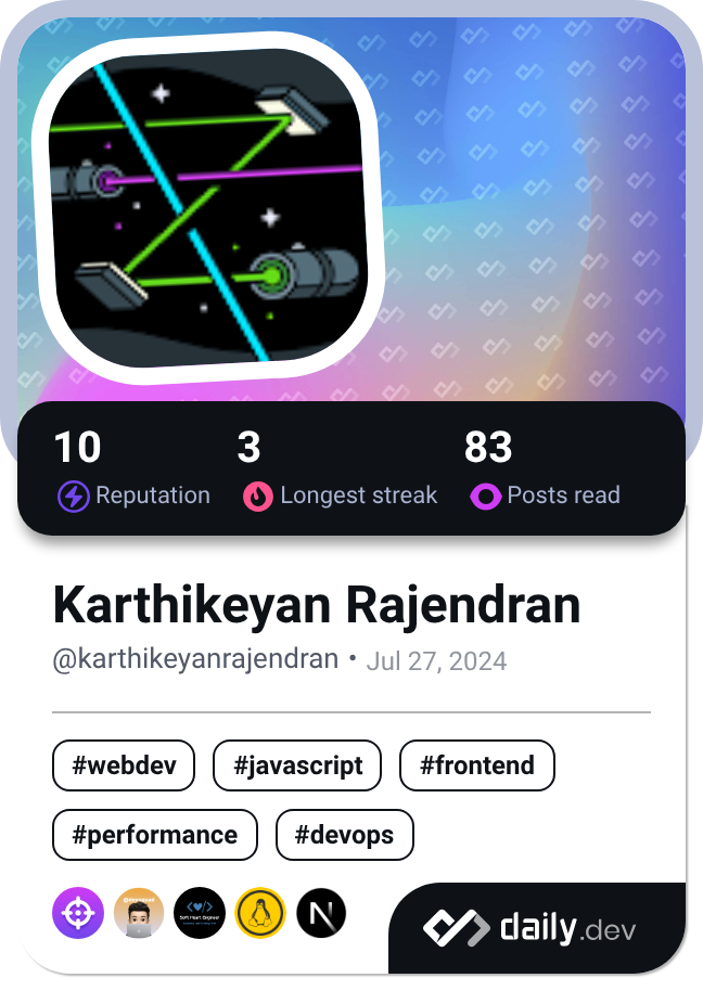 Karthikeyan Rajendran's Dev Card