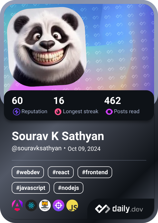 Sourav K Sathyan's Dev Card