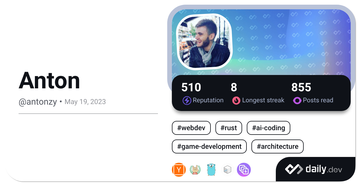 Recent posts by Anton (@antonzy) | daily.dev