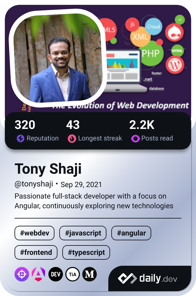 Tony Shaji's Dev Card