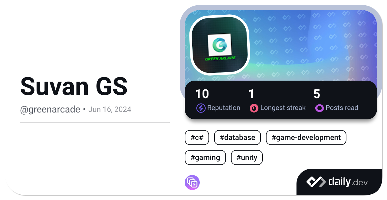 Suvan Suvan GS (@greenarcade) | daily.dev