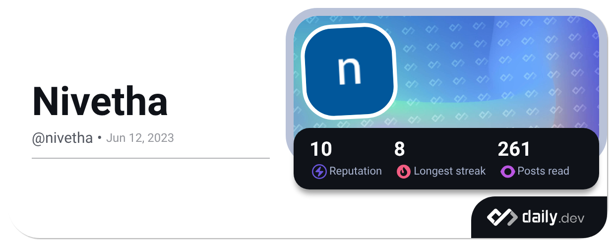 Nivetha (@nivetha) | daily.dev
