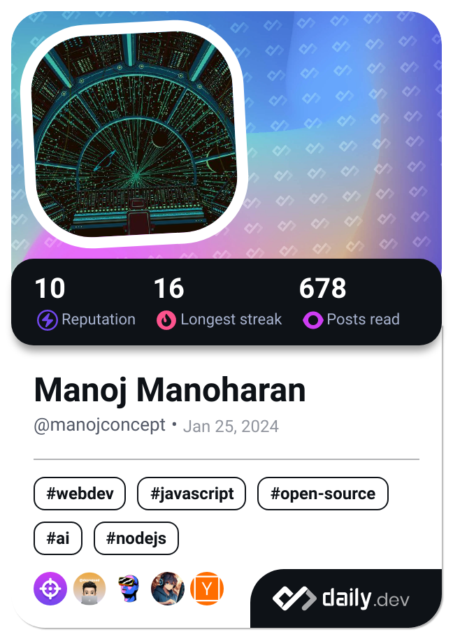 Manoj Manoharan's Dev Card