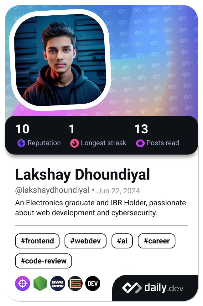 Lakshay Dhoundiyal's Dev Card