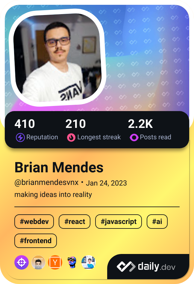 Brian Mendes's Dev Card