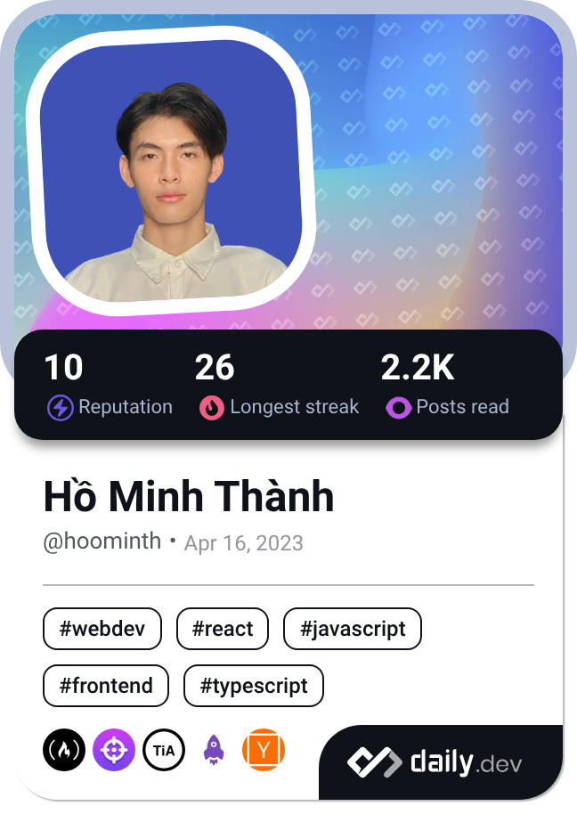 Hồ Minh Thà nh's Dev Card