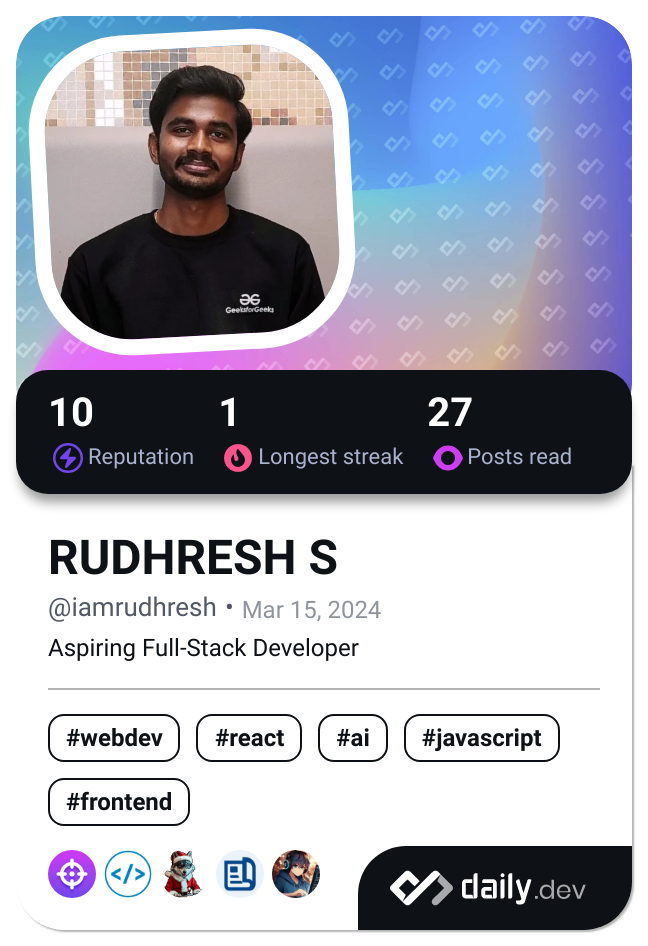 RUDHRESH S's Dev Card