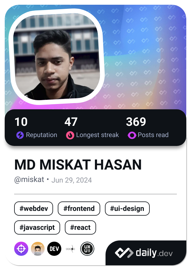 MD MISKAT HASAN's Dev Card