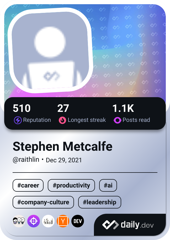 Stephen Metcalfe's Dev Card