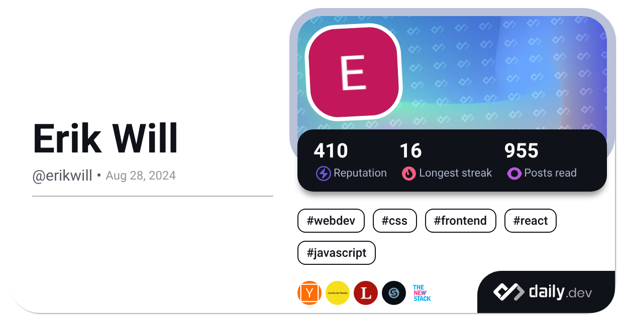Erik Will (@erikwill) | daily.dev