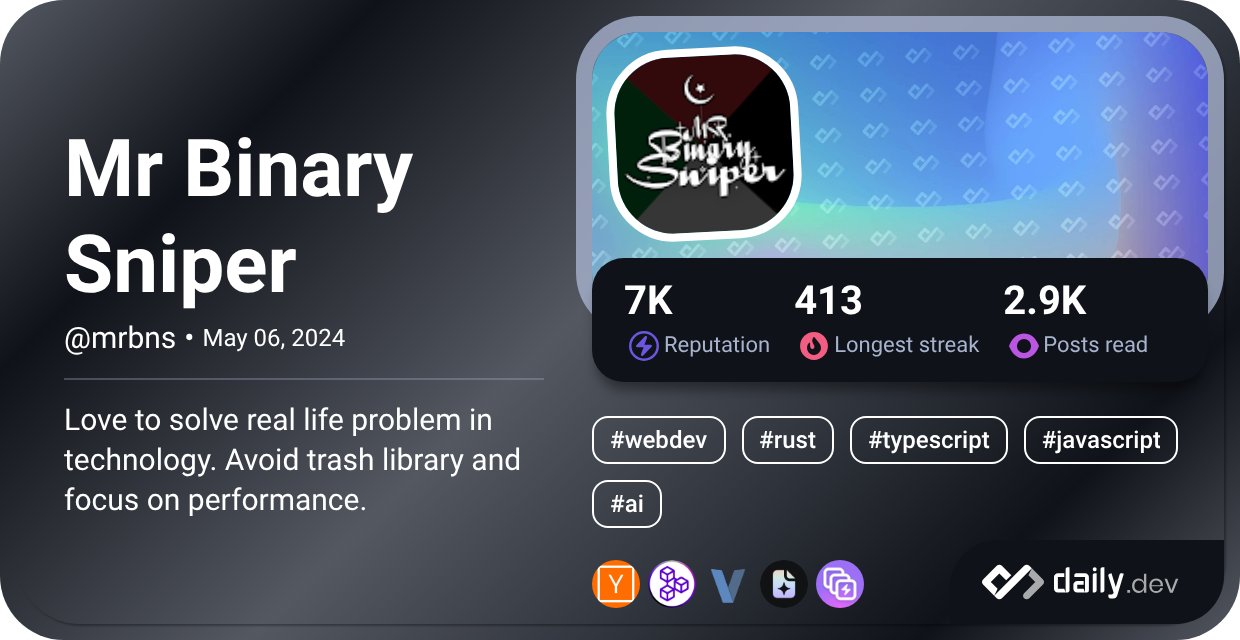 Recent posts by Mr Binary Sniper (@mrbns) | daily.dev