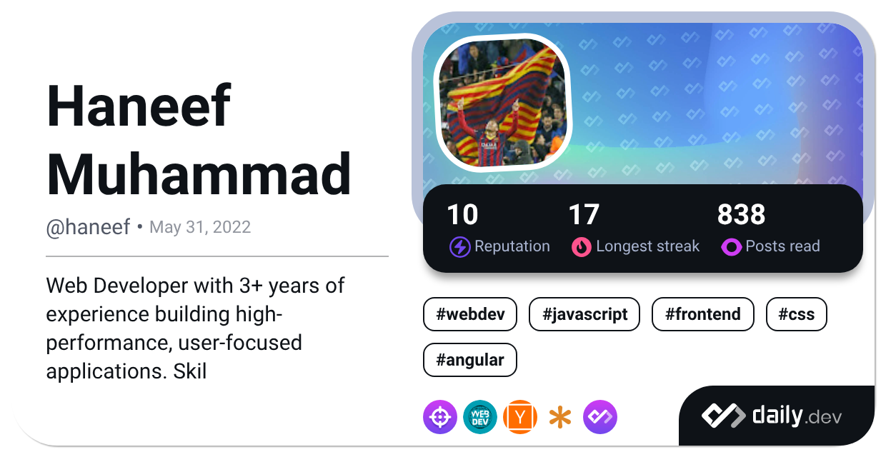 Haneef Muhammad's Dev Card
