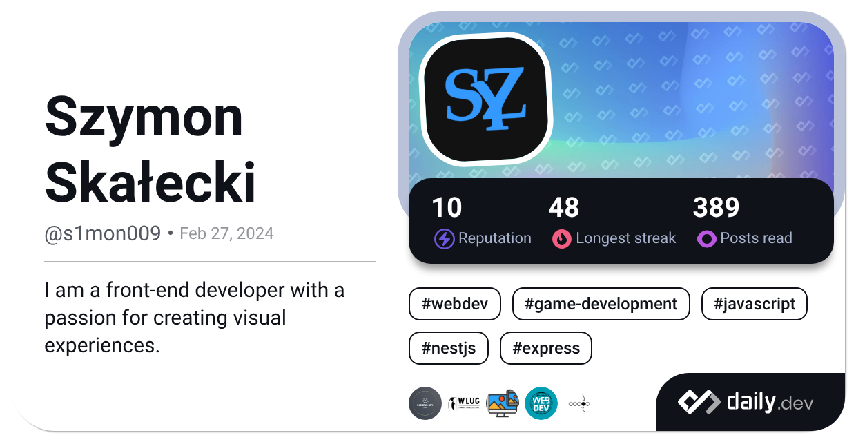 Szymon Skałecki's Dev Card