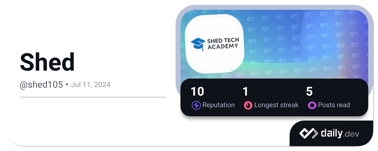 Dev Shed Shed (@shed105) | daily.dev