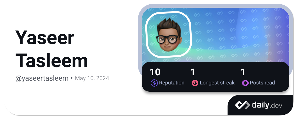 Yaseer Tasleem (@yaseertasleem) | daily.dev