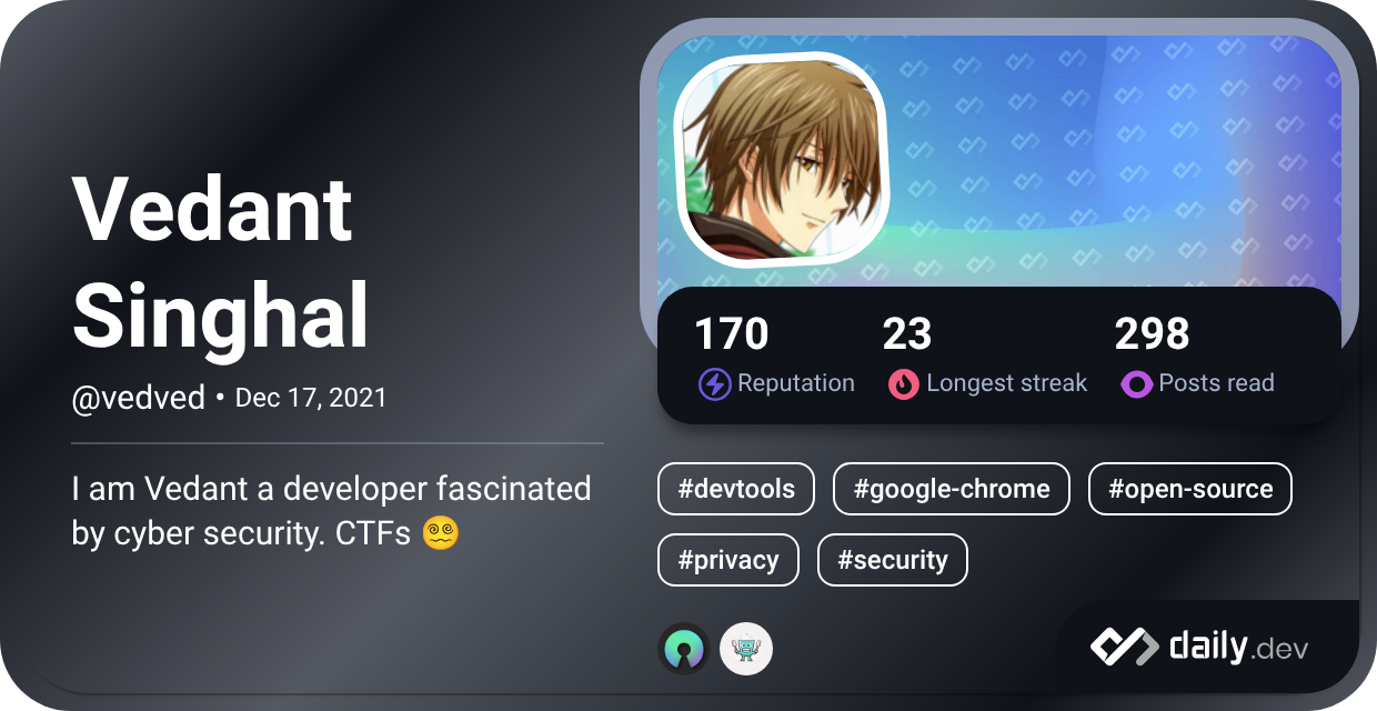 Vedant Singhal's Dev Card