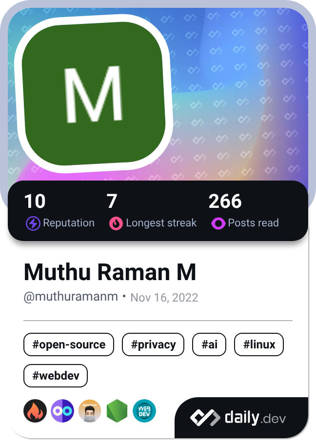 Muthu Raman M's Dev Card