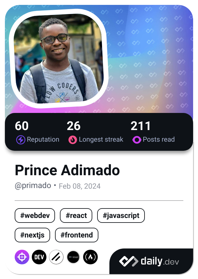 Prince Adimado's Dev Card