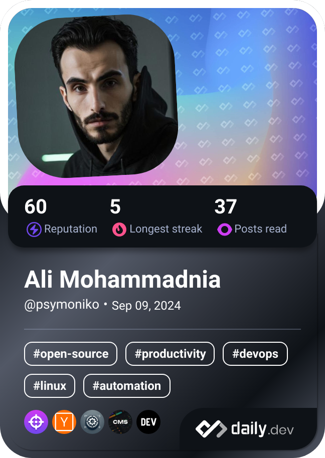 Ali Mohammadnia's Dev Card