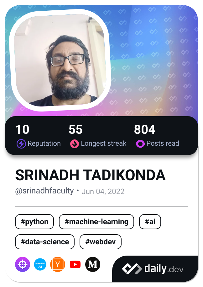 SRINADH TADIKONDA's Dev Card