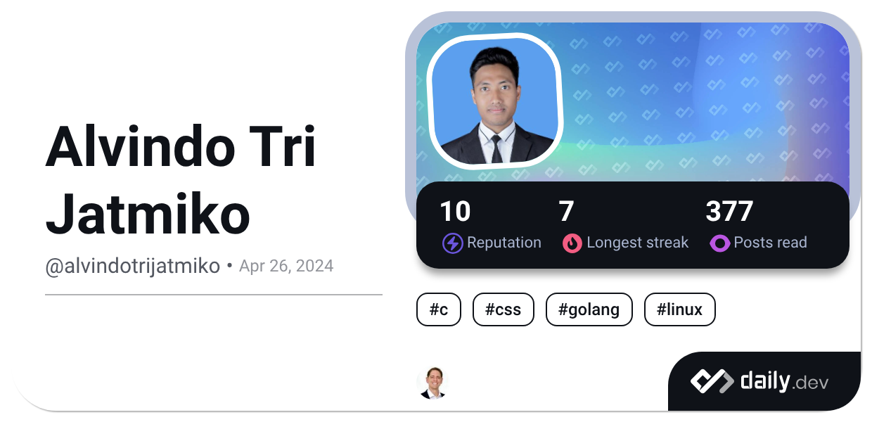 Alvindo Tri Jatmiko (@alvindotrijatmiko) | daily.dev