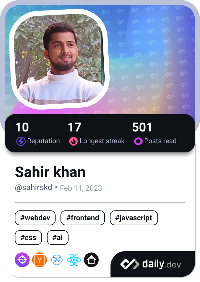 Sahir khan's Dev Card