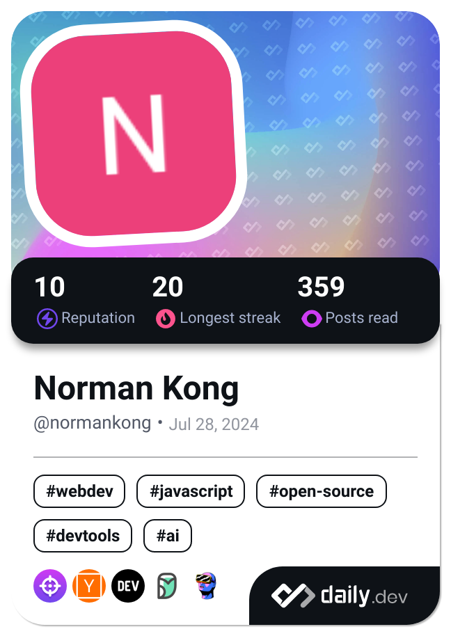 Norman Kong's Dev Card