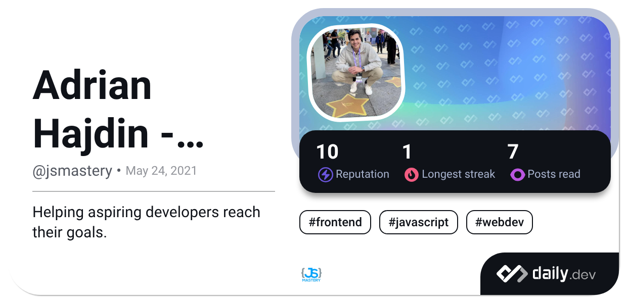 Adrian Hajdin - JavaScript Mastery (@jsmastery) | daily.dev