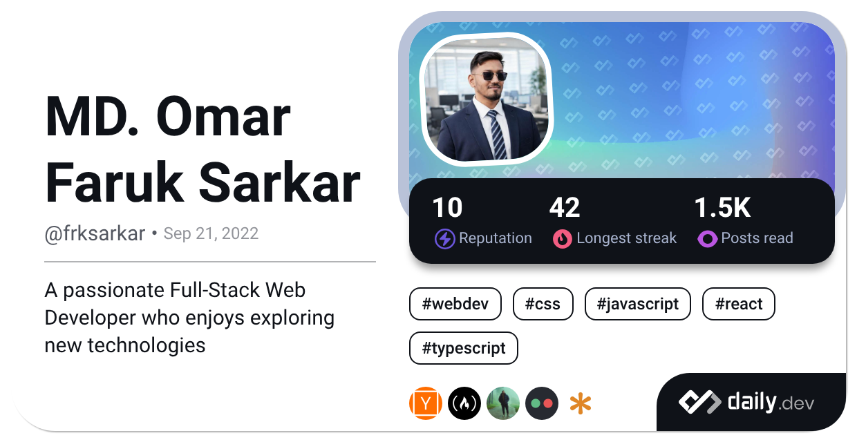 MD. Omar Faruk Sarkar (@frksarkar) | daily.dev