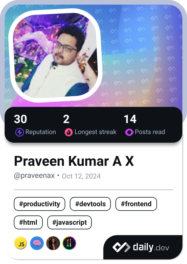Praveen Kumar A X's Dev Card