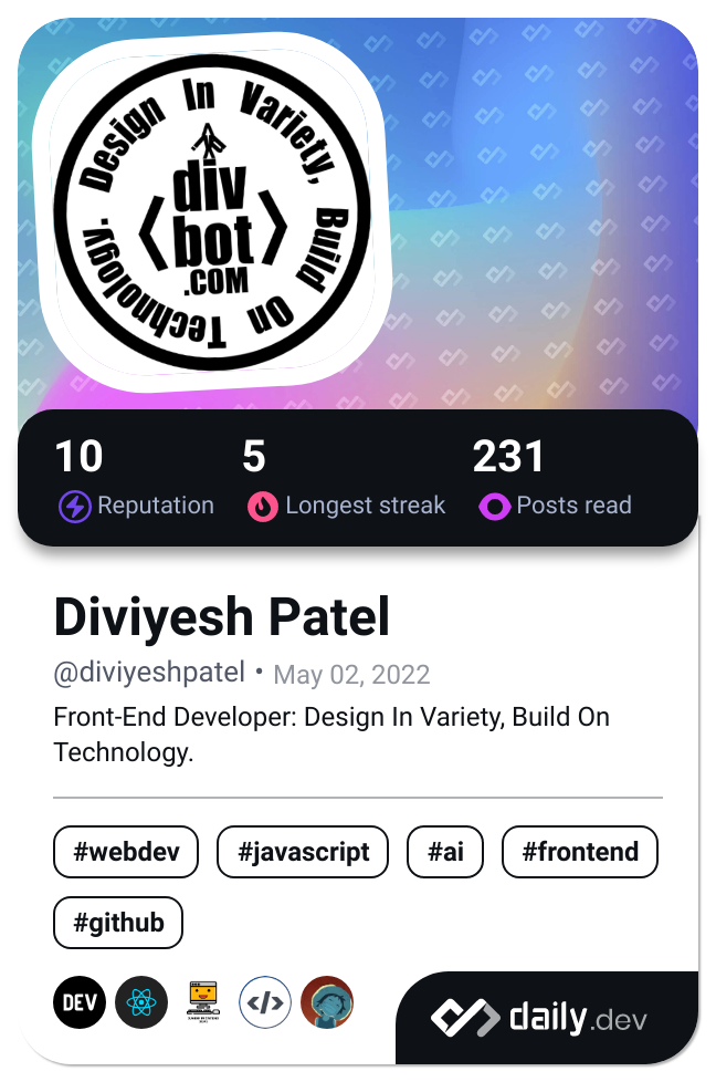 Diviyesh Patel's Dev Card