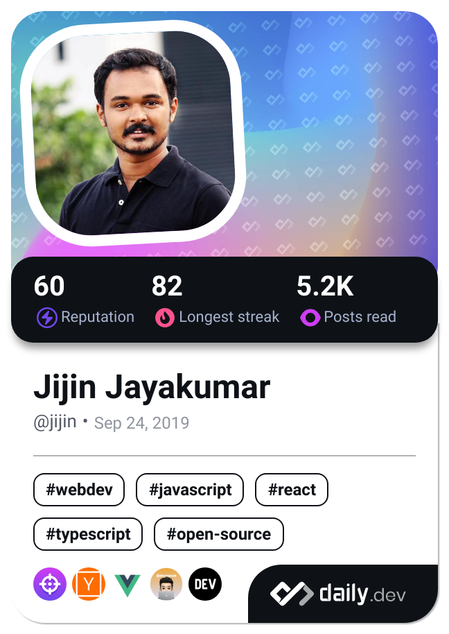Jijin Jayakumar's Dev Card