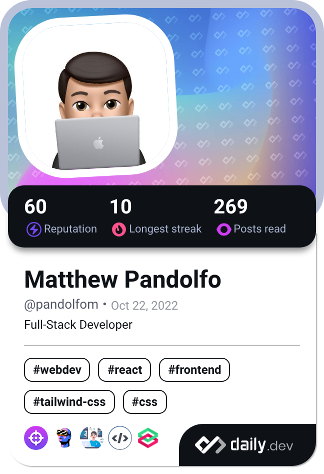 Matthew Pandolfo's Dev Card