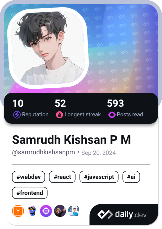 Samrudh Kishsan P M's Dev Card