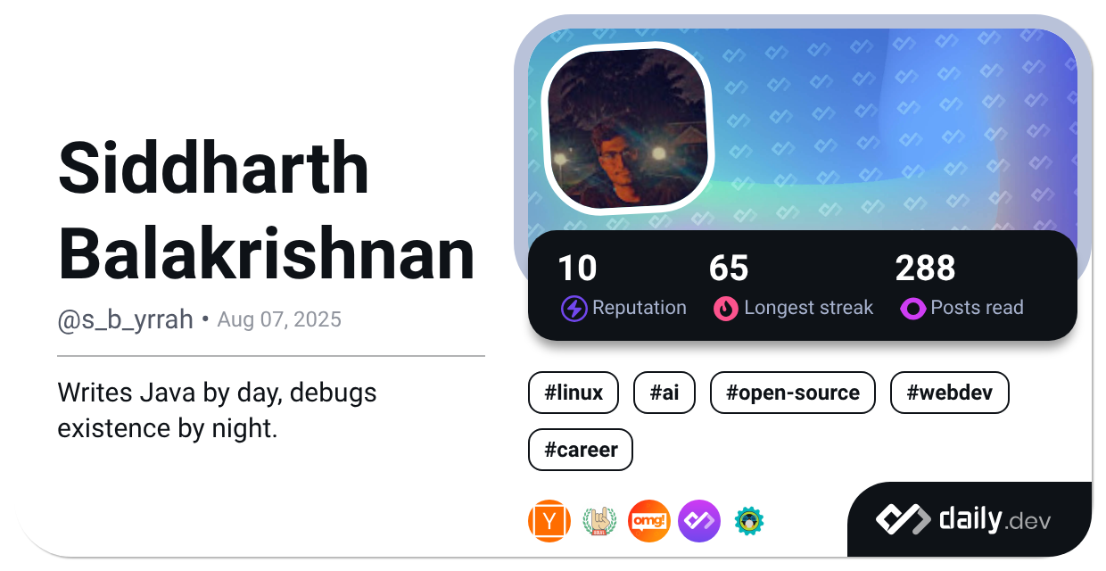 Siddharth Balakrishnan's Dev Card