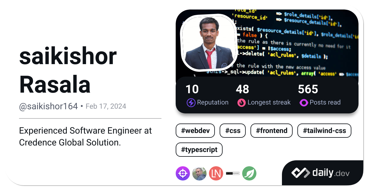 saikishor Rasala's Dev Card