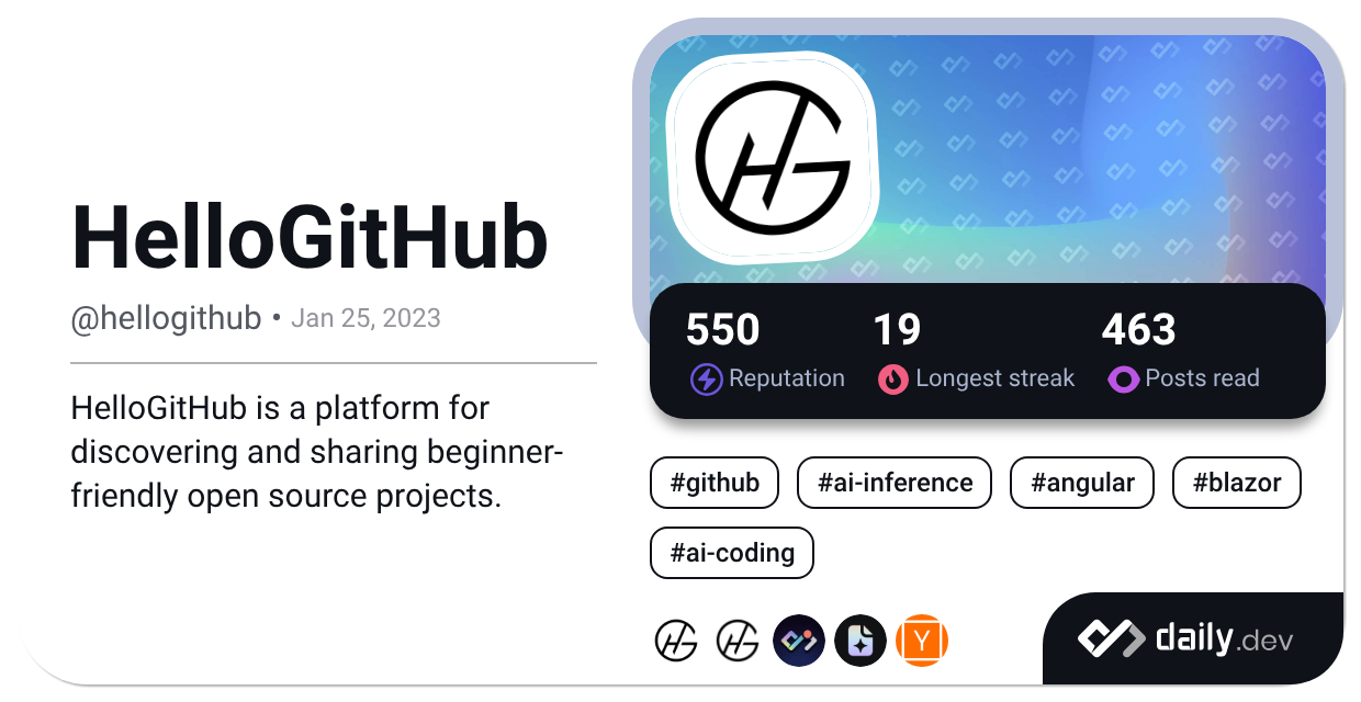 Recent posts by HelloGitHub (@hellogithub) | daily.dev
