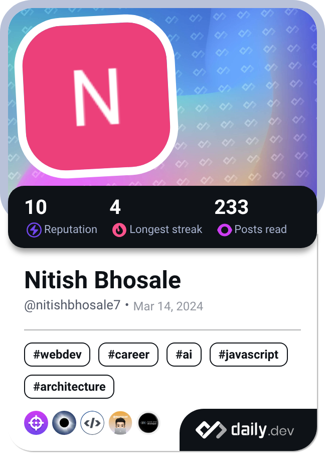 Nitish Bhosale's Dev Card