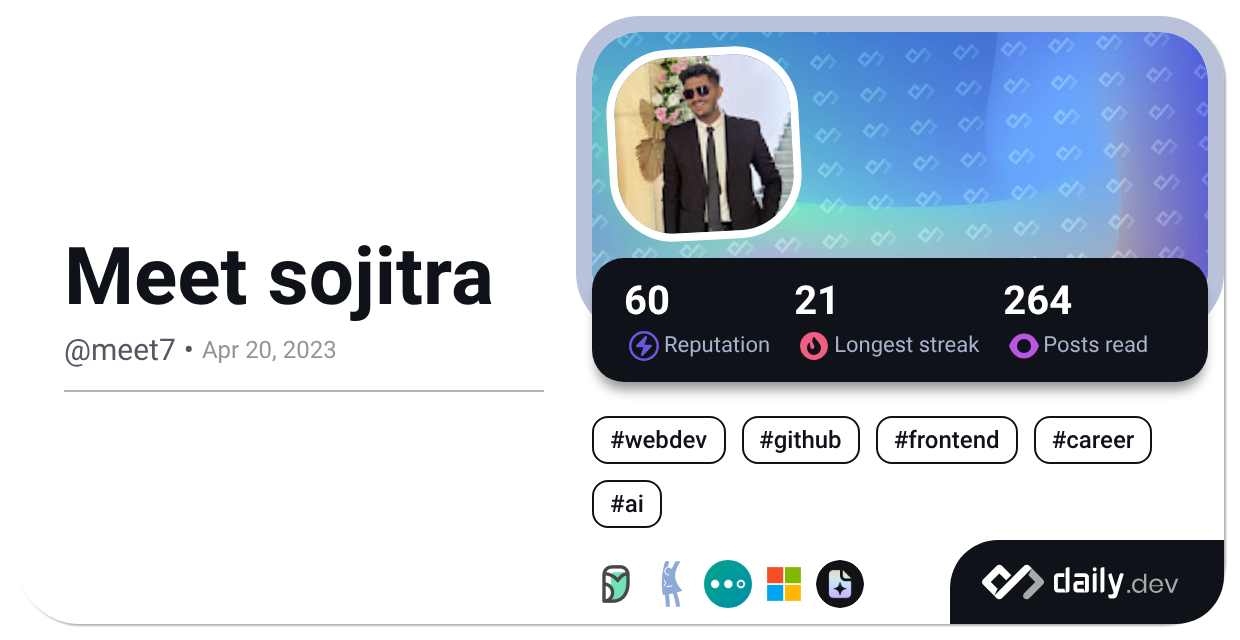Meet sojitra (@meet7) | daily.dev