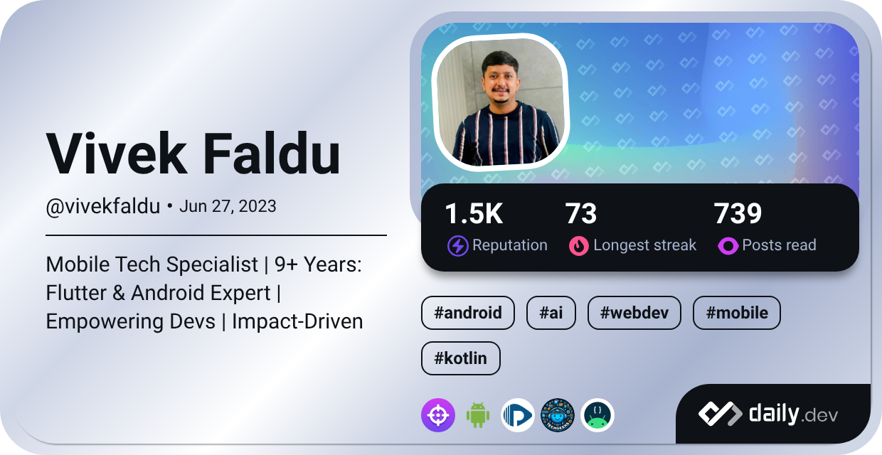 Vivek Faldu's Dev Card