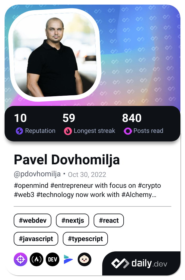 Pavel Dovhomilja's Dev Card