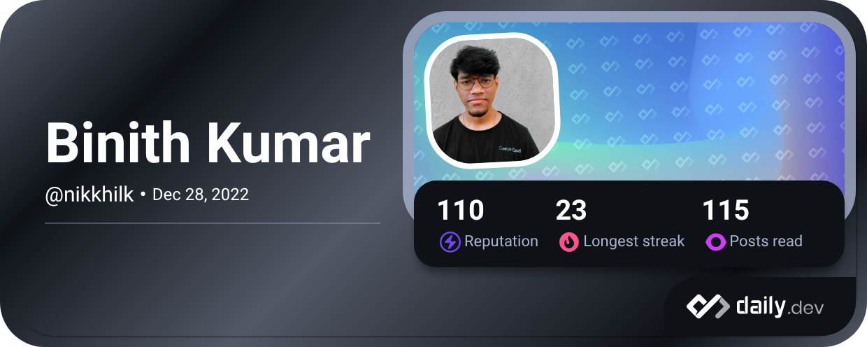 Binith Kumar's Dev Card